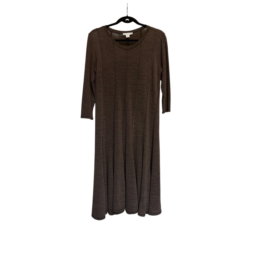 Coldwater Creek Brown Fit & Flare Midi Dress 3/4 Small 6-8 Academia Quiet Luxury